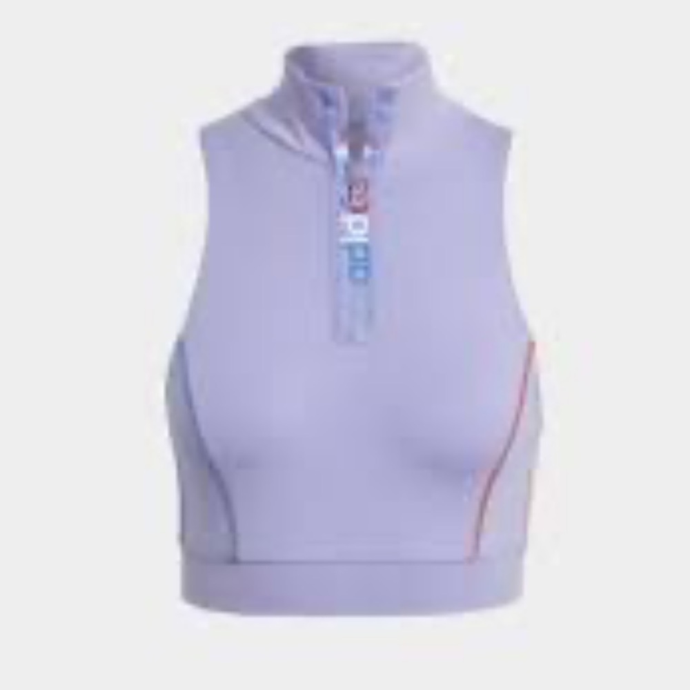 Adidas Originals Adicolor Tricolor Half-Zip Womens Tank Top Soft Purple - Picture 9 of 9